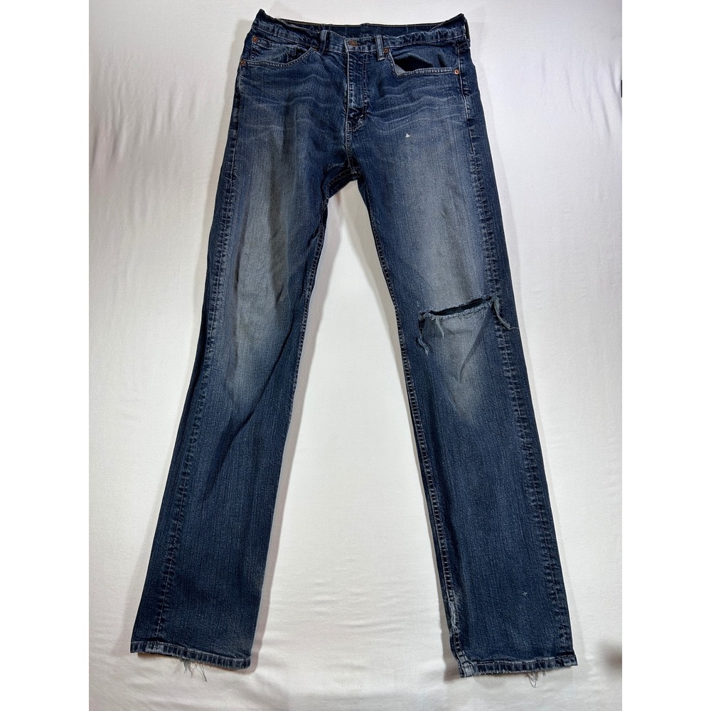 Levis 505 Regular Fit Jeans Mens 34x36 Medium Wash Distressed Straight Leg Denim